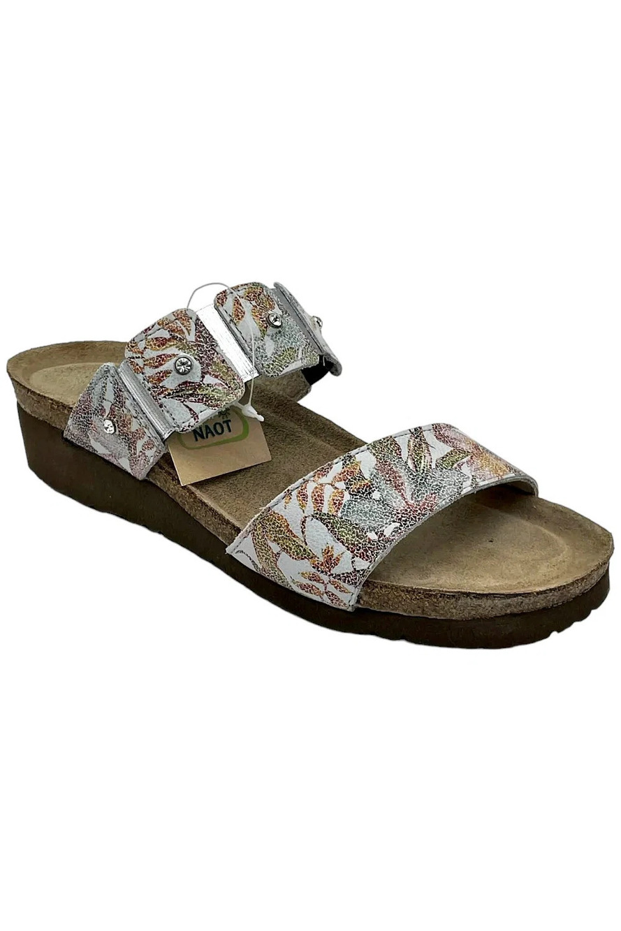 Naot Leather Wedge Slide Sandals Ashley Floral - Medium